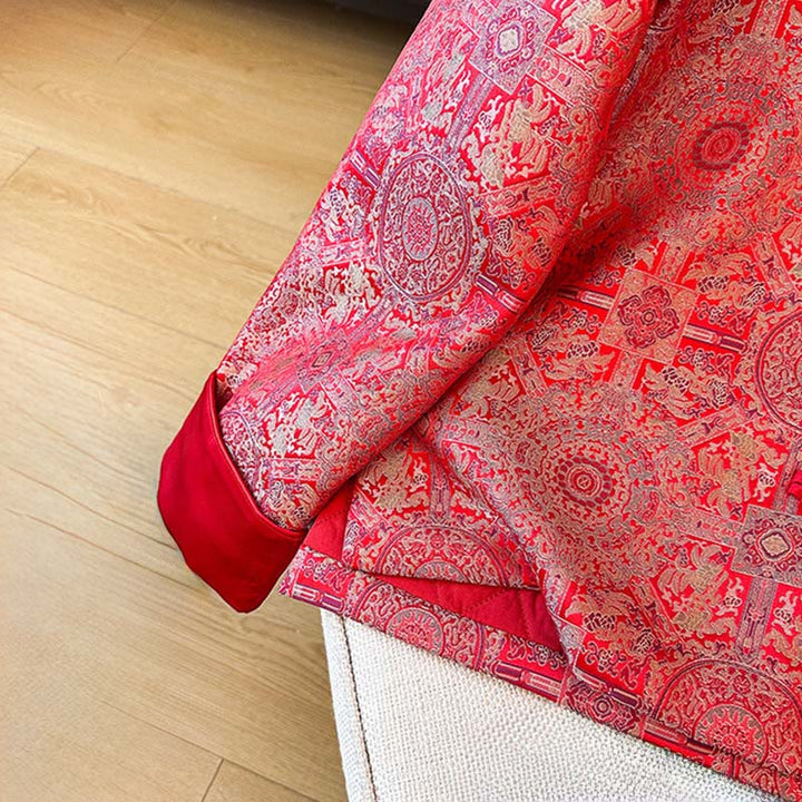 Veste en coton à manches longues et poches pour femme Buddha Stones, motif floral symétrique en jacquard - image 9