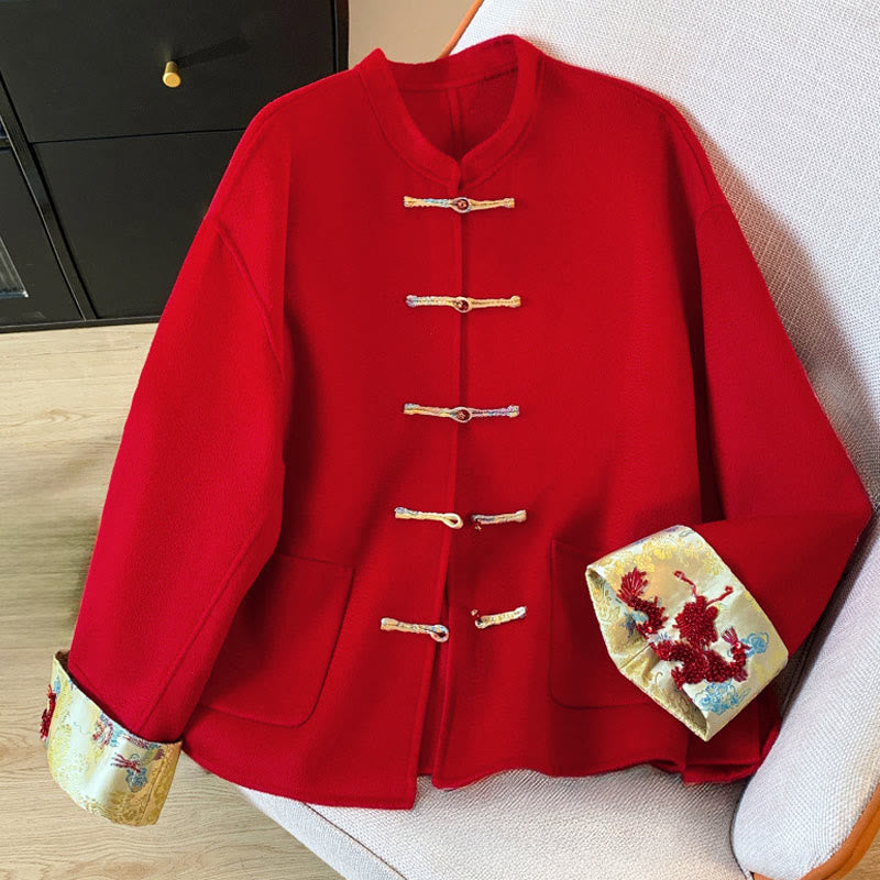 Veste d'hiver en coton à manches longues pour femme, avec poches et broderies de Buddha Stones - image 1