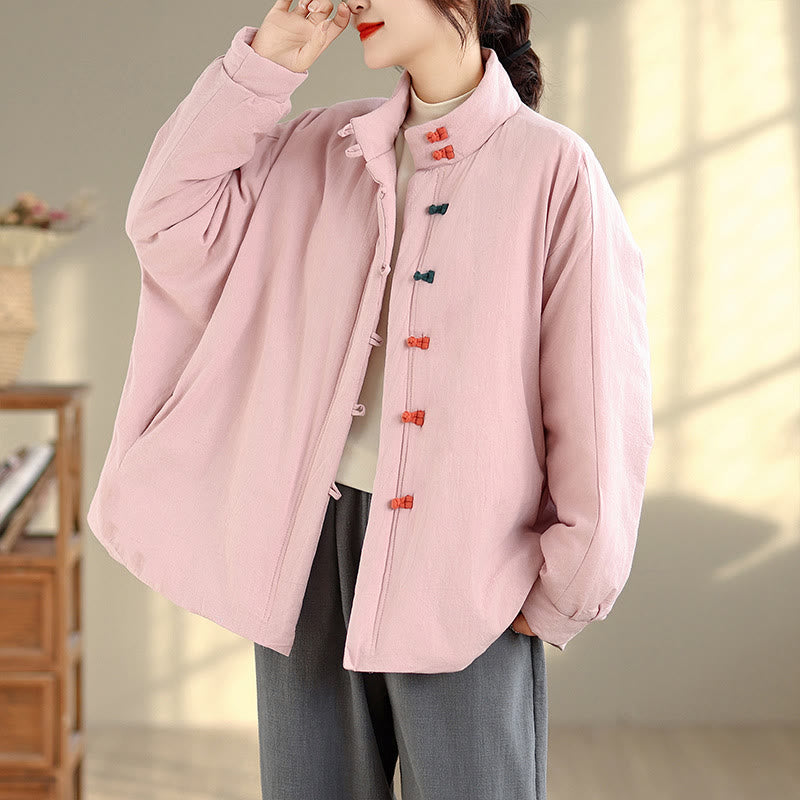 Veste d'hiver en coton épais à manches longues et poches pour femme, style chinois, avec boutons en forme de Buddha Stones - image 1