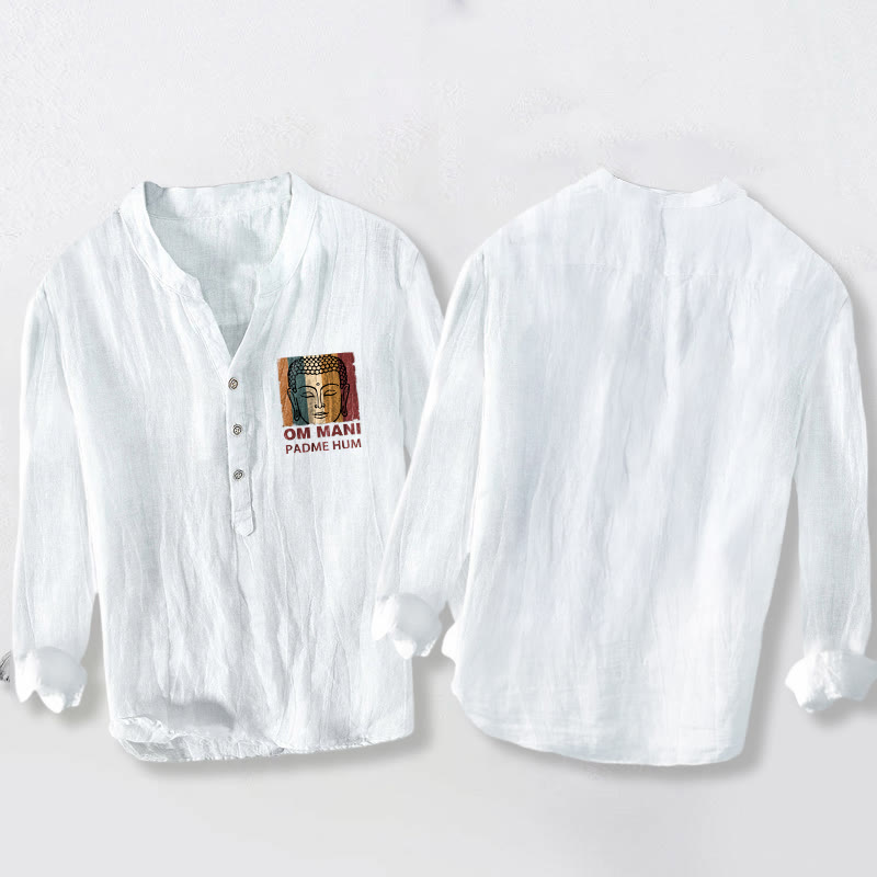 Chemise à manches longues pour homme en coton et lin, motif Buddha Stones OM MANI PADME HUM - image 8