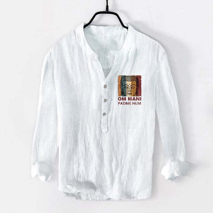 Chemise à manches longues pour homme en coton et lin, motif Buddha Stones OM MANI PADME HUM - Blanc - US/UK/AU50,EU60 (5XL) - image 6