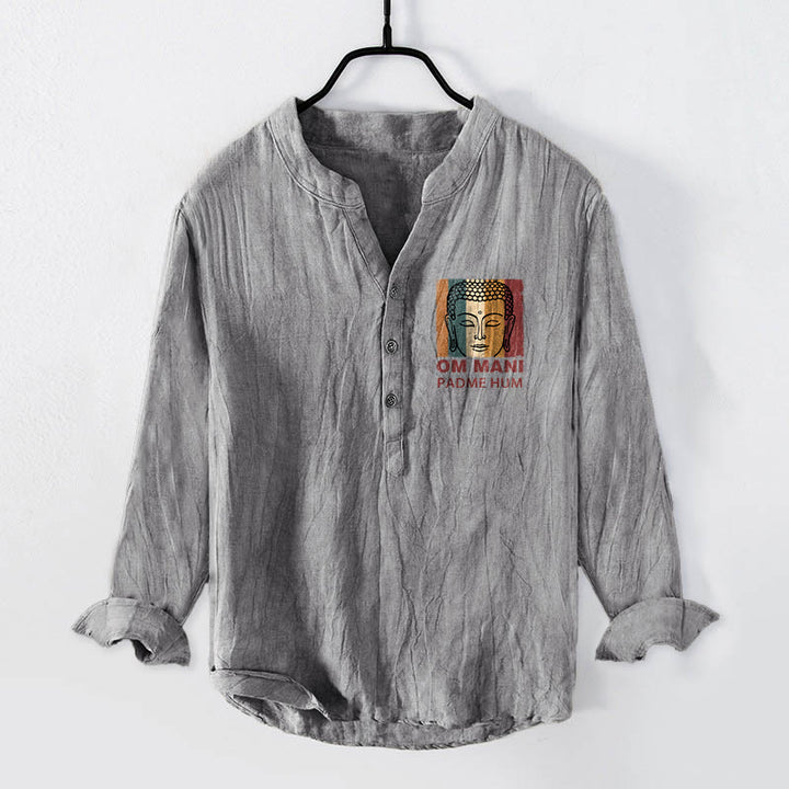 Chemise à manches longues pour homme en coton et lin, motif Buddha Stones OM MANI PADME HUM - Gris - US/UK/AU50,EU60 (5XL) - image 3