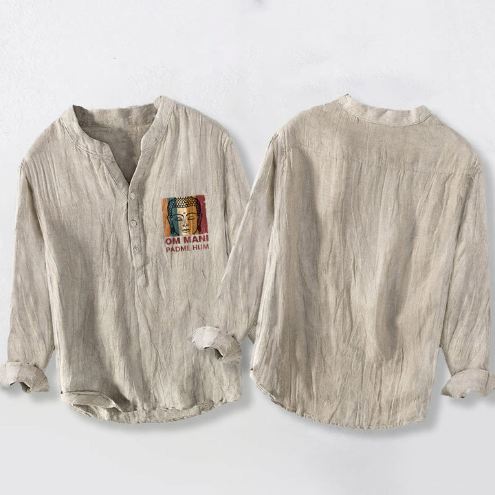 Chemise à manches longues pour homme en coton et lin, motif Buddha Stones OM MANI PADME HUM - image 2