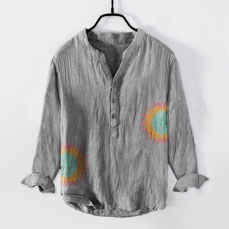 Chemise à manches longues pour homme en coton et lin, à demi-boutons, motif mandala coloré Buddha Stones - Gris - US/UK/AU50,EU60 (5XL) - image 6