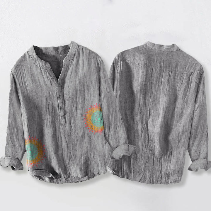 Chemise à manches longues pour homme en coton et lin, à demi-boutons, motif mandala coloré Buddha Stones - image 8
