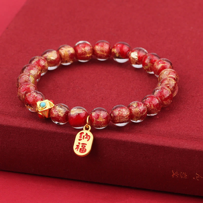 Bracelet porte-bonheur en perles de verre Liuli avec encens tibétain en Buddha Stones et personnage Fu