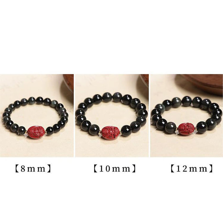 Bracelet de purification en obsidienne noire naturelle et cinabre avec Buddha Stones et zodiaque chinois