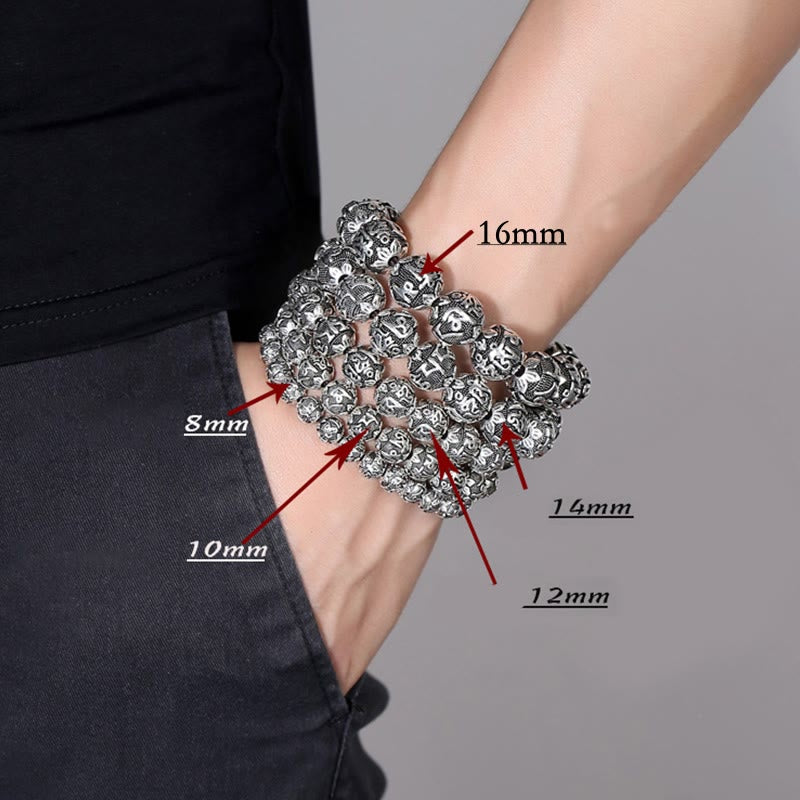 Bracelet amulette en perles en alliage sculptées avec Buddha Stones tibétaines Om Mani Padme Hum
