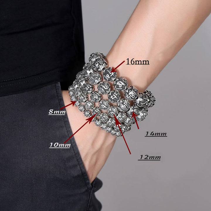 Bracelet amulette en perles en alliage sculptées avec Buddha Stones tibétaines Om Mani Padme Hum