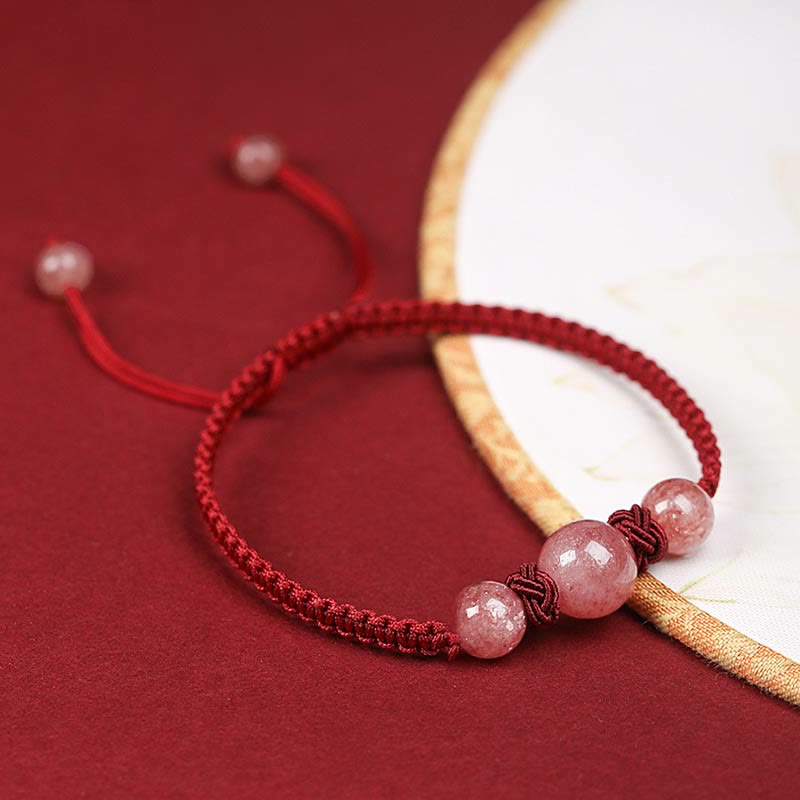 Bracelet de cheville tissé en fil rouge avec cristal de quartz fraise naturel Buddha Stones
