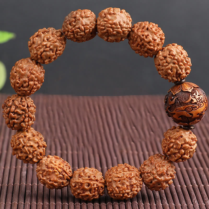 Bracelet porte-bonheur en cuivre Buddha Stones tibétaines Rudraksha Bodhi Seed PiXiu