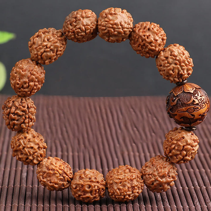 Bracelet porte-bonheur en cuivre Buddha Stones tibétaines Rudraksha Bodhi Seed PiXiu