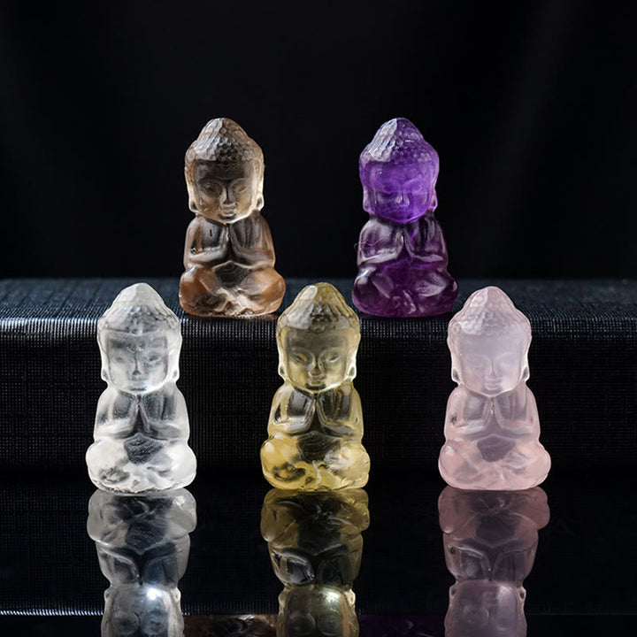 Buddha Stones Divers Cristal Améthyste Cristal Rose Cristal Blanc Citrine Bouddha Sculpté Guérison Spirituelle Collier Pendentif Décoration