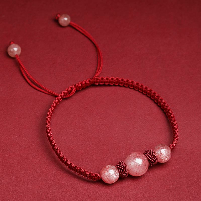 Bracelet de cheville tissé en fil rouge avec cristal de quartz fraise naturel Buddha Stones