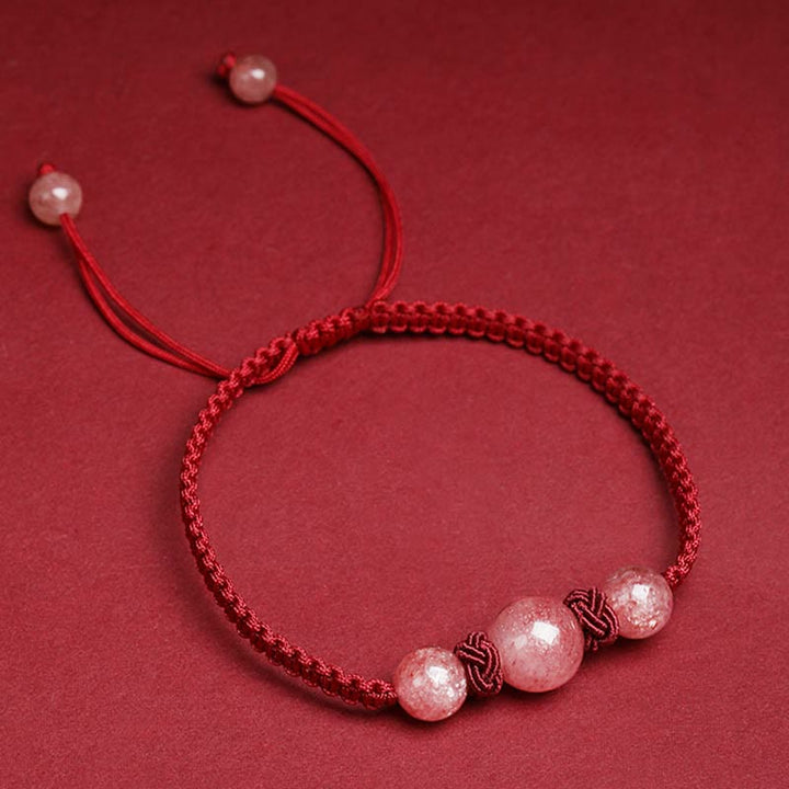 Bracelet de cheville tissé en fil rouge avec cristal de quartz fraise naturel Buddha Stones