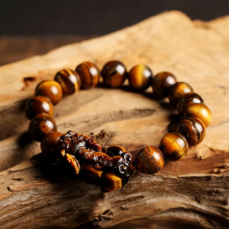 Bracelet de richesse en œil de tigre naturel Buddha Stones
