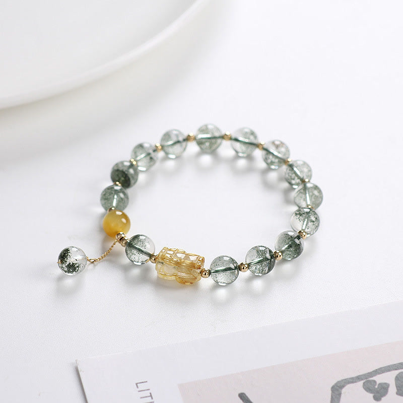 Bracelet de confiance PiXiu en citrine fantôme verte de Buddha Stones