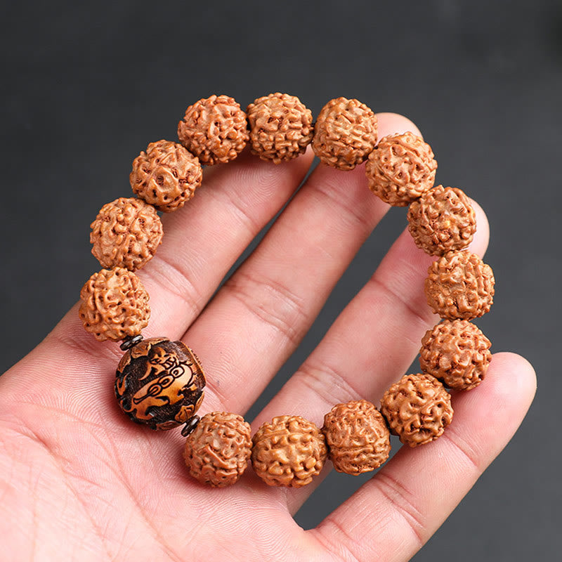Bracelet porte-bonheur en cuivre Buddha Stones tibétaines Rudraksha Bodhi Seed PiXiu