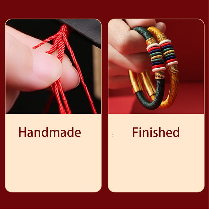 Bracelet tressé tibétain fait main en Buddha Stones avec nœud King Kong coloré et cinq éléments porte-bonheur