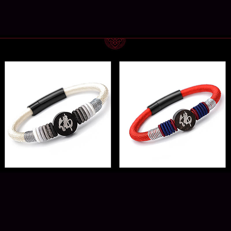 Bracelet en corde fait main en ébène avec personnage de Bouddha de Buddha Stones