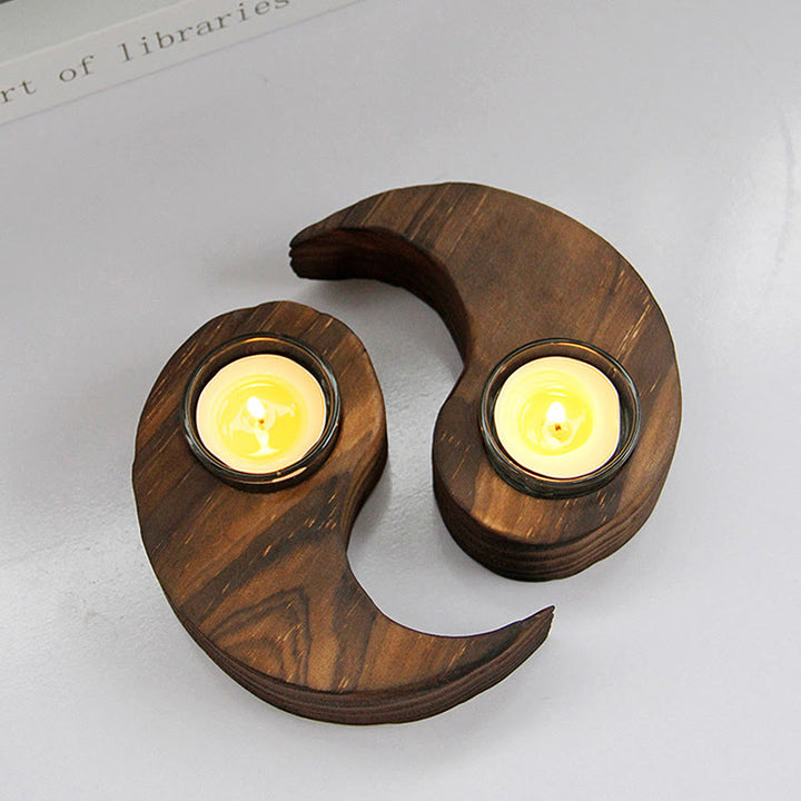 Bougeoir en bois avec Buddha Stones Yin Yang pour rituels de méditation