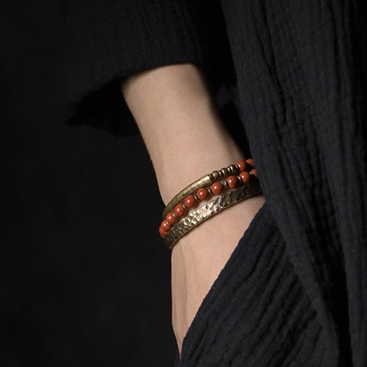 Bracelet couple paix en cuivre et cristal d'obsidienne noire en Buddha Stones Jaspe rouge Agate mousse