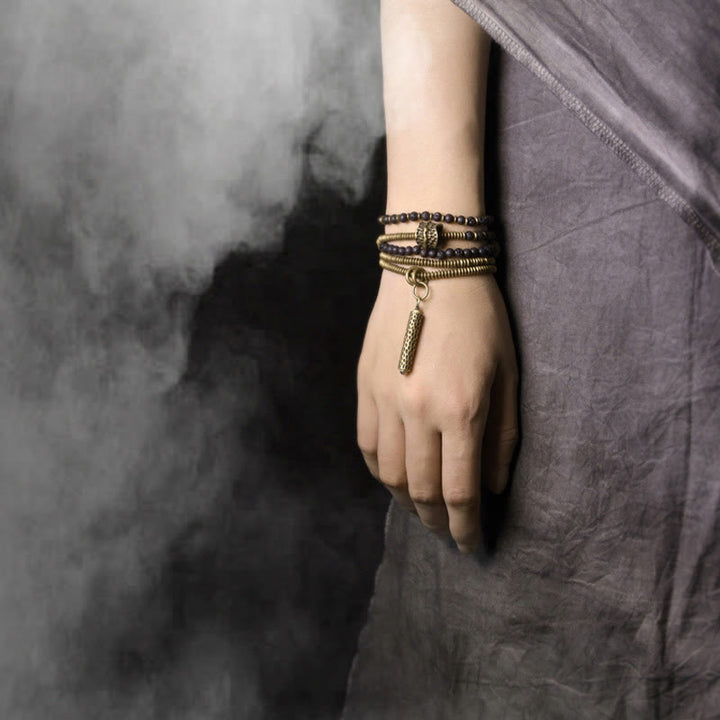 Bracelet multicouche de guérison en cuivre et pierres de lave vintage de Buddha Stones