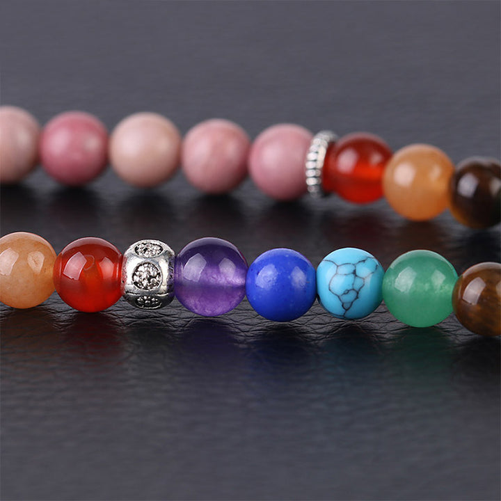 Bracelet de guérison en 108 perles de Mala en rhodonite et cristal bleu lazulite de Buddha Stones