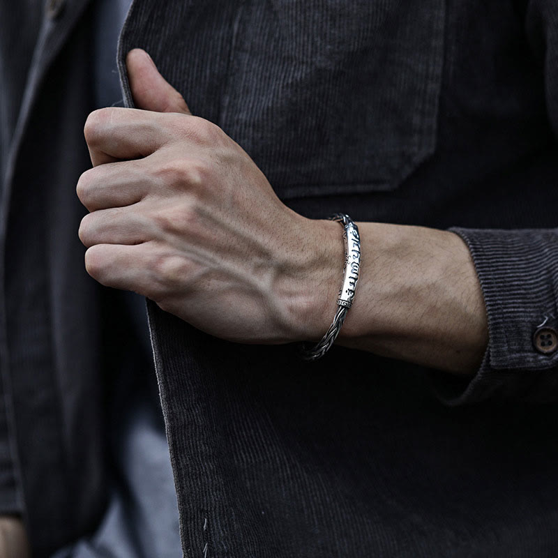 Bracelet manchette gravé Buddha Stones Tibet Om Mani Padme Hum