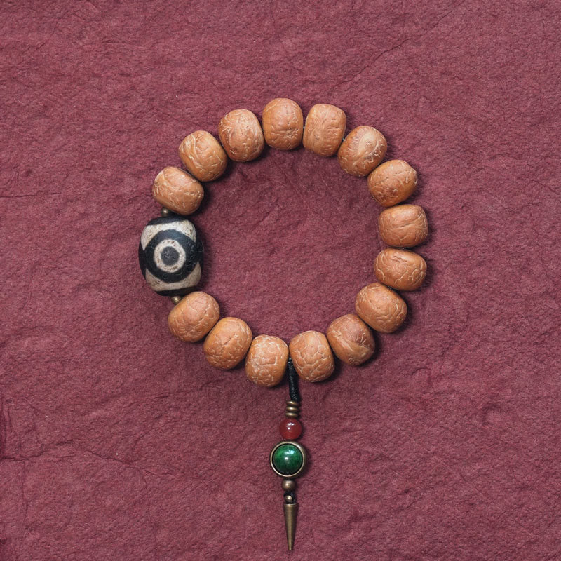Bracelet Mala en perles de graines de Bodhi Dzi en pierres de Buddha Stones tibétaines avec breloque de paix