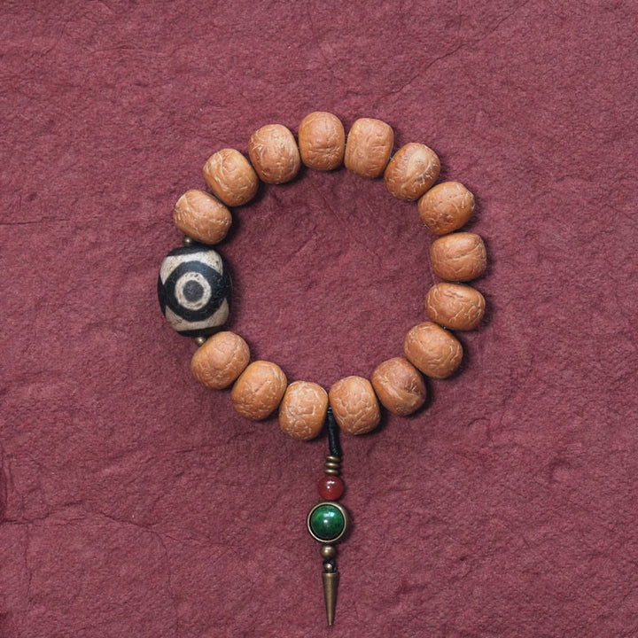 Bracelet Mala en perles de graines de Bodhi Dzi en pierres de Buddha Stones tibétaines avec breloque de paix