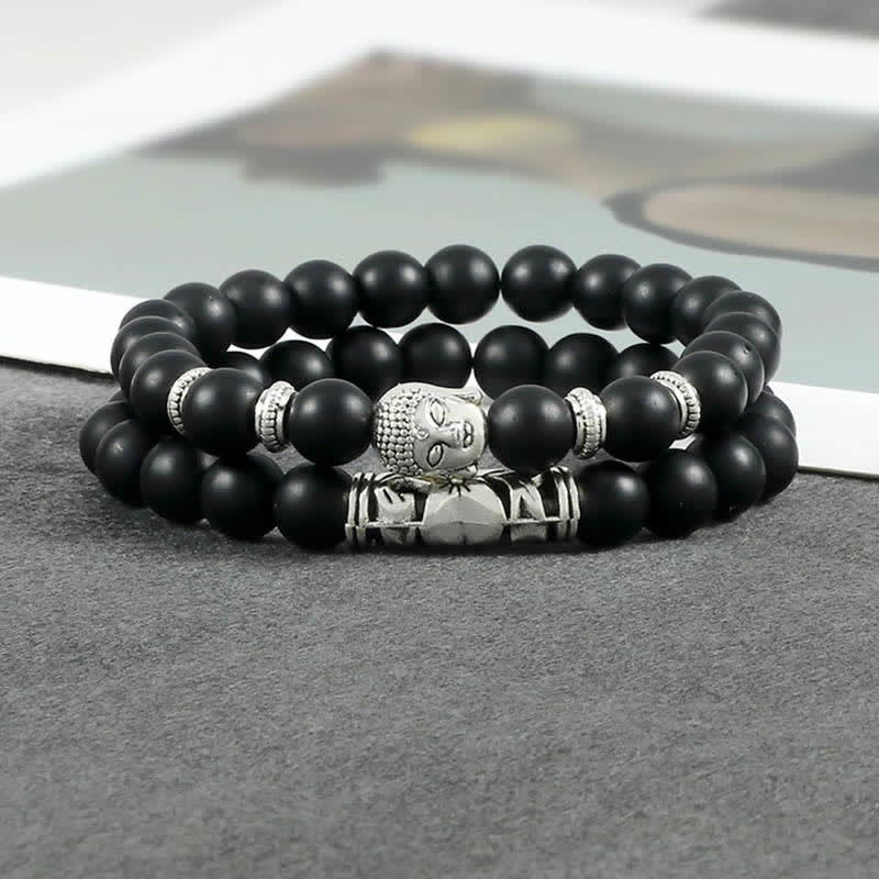 Bracelet de protection Bouddha en agate cristal naturel 2 pièces