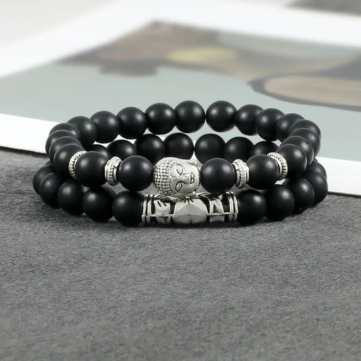 Bracelet de protection Bouddha en agate cristal naturel 2 pièces