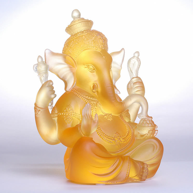 Buddha Stones faites à la main Ganesh Ganpati Figurine d'éléphant Liuli Pièce d'art en cristal Statue de protection Décoration de la maison