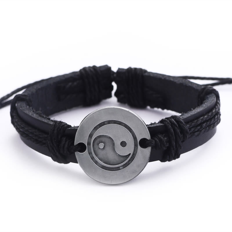 Bracelet en cuir avec cordon d'harmonie rétro Yin Yang et Buddha Stones