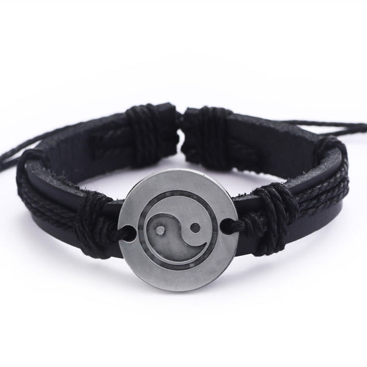 Bracelet en cuir avec cordon d'harmonie rétro Yin Yang et Buddha Stones