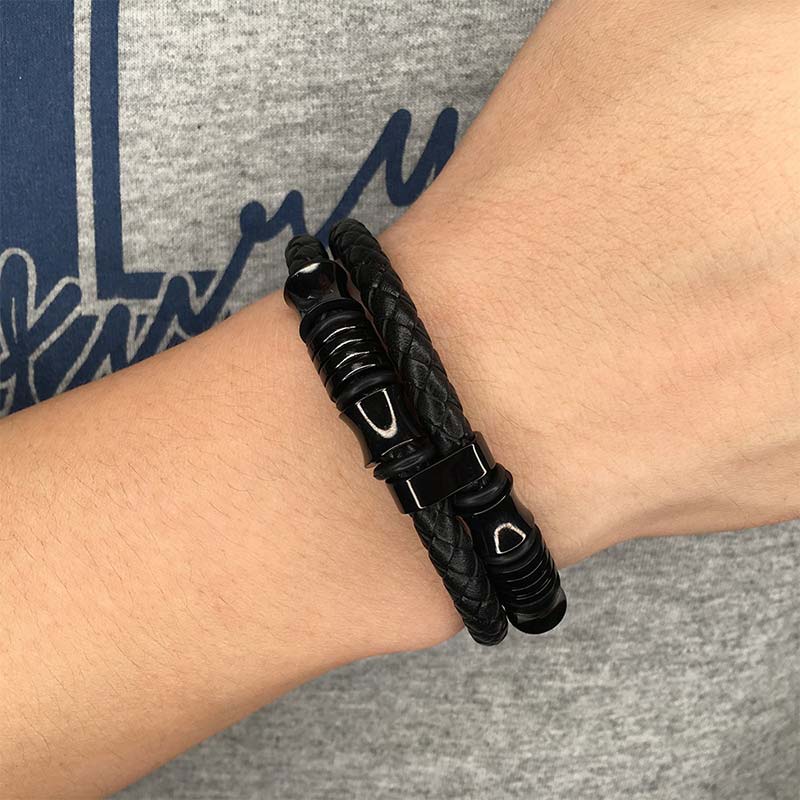 Bracelet porte-bonheur en cuir tressé à plusieurs couches avec Buddha Stones