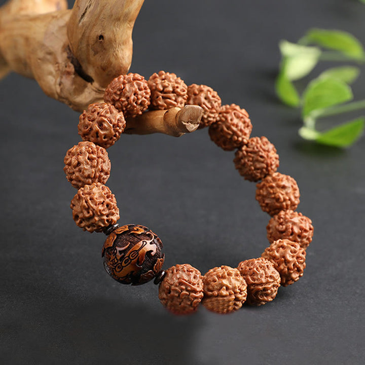 Bracelet porte-bonheur en cuivre Buddha Stones tibétaines Rudraksha Bodhi Seed PiXiu