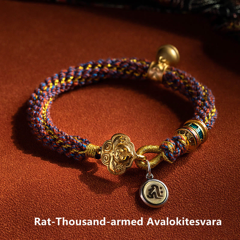 Bracelet en argent sterling 925 avec pendentif en forme de cloche porte-bonheur et symbole du zodiaque chinois Buddha Stones Om Mani Padme Hum