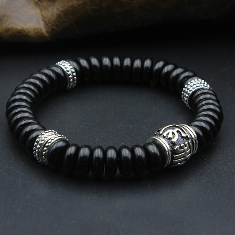 Bracelet Buddha Stones en coquille de noix de coco tibétaine naturelle Om Mani Padme Hum positif