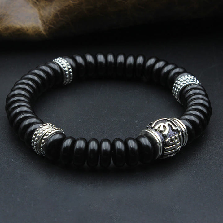 Bracelet Buddha Stones en coquille de noix de coco tibétaine naturelle Om Mani Padme Hum positif