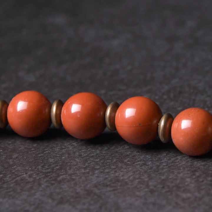 Bracelet couple paix en cuivre et cristal d'obsidienne noire en Buddha Stones Jaspe rouge Agate mousse