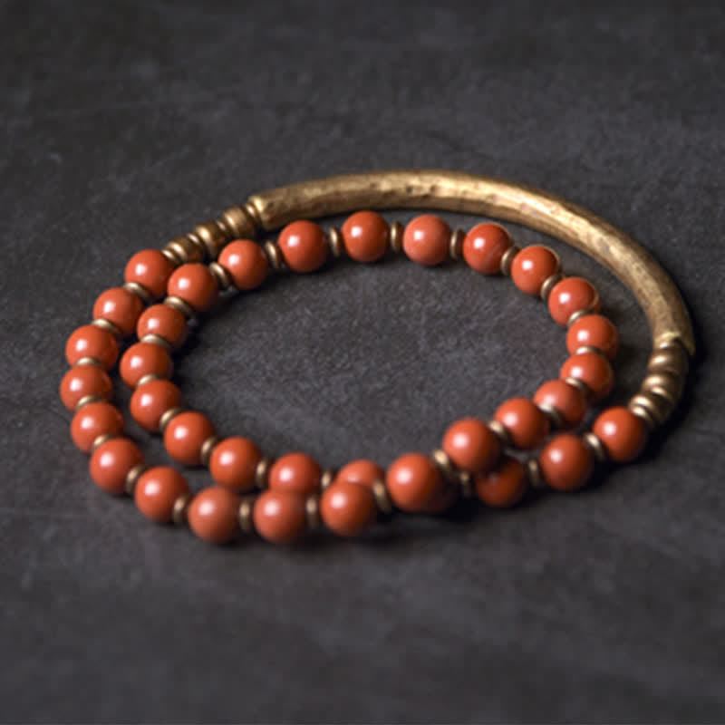Bracelet couple paix en cuivre et cristal d'obsidienne noire en Buddha Stones Jaspe rouge Agate mousse