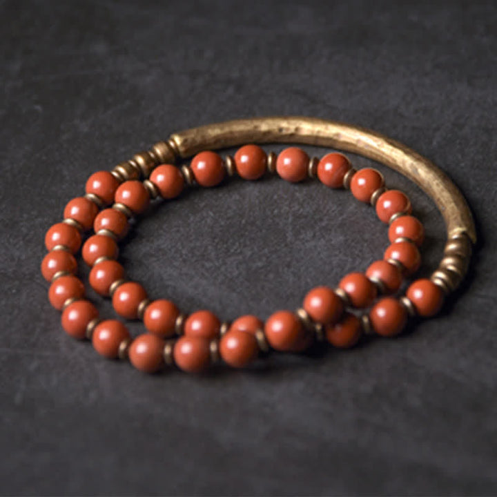 Bracelet couple paix en cuivre et cristal d'obsidienne noire en Buddha Stones Jaspe rouge Agate mousse