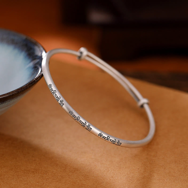Bracelet jonc tibétain en argent sterling 999 avec Buddha Stones Om Mani Padme Hum Love