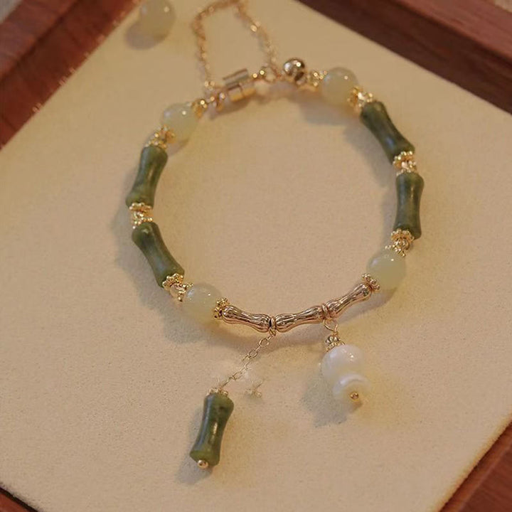Bracelet Buddha Stones Jade Feuille de bambou Motif muguet Chance Abondance