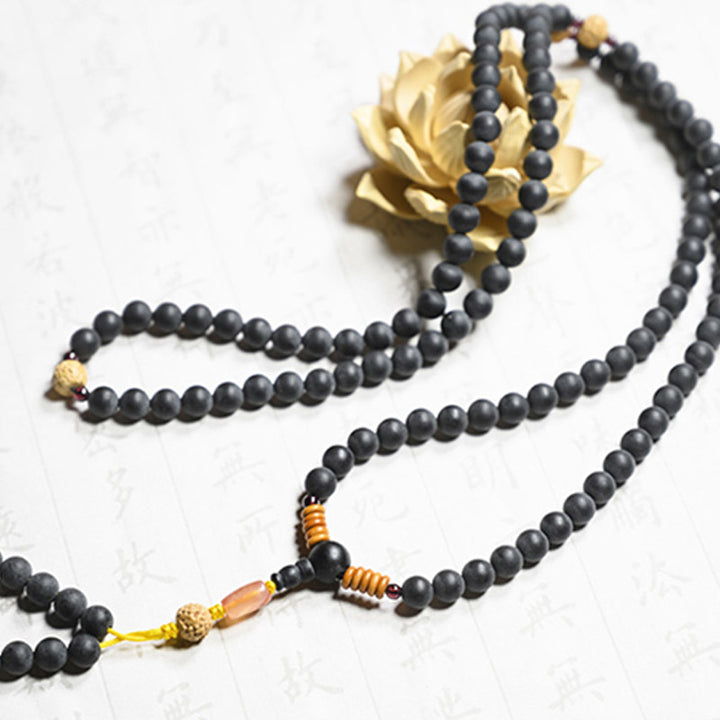 Bracelet de guérison tibétain Mala en Buddha Stones , graines de cyprès et de Bodhi, agate rouge