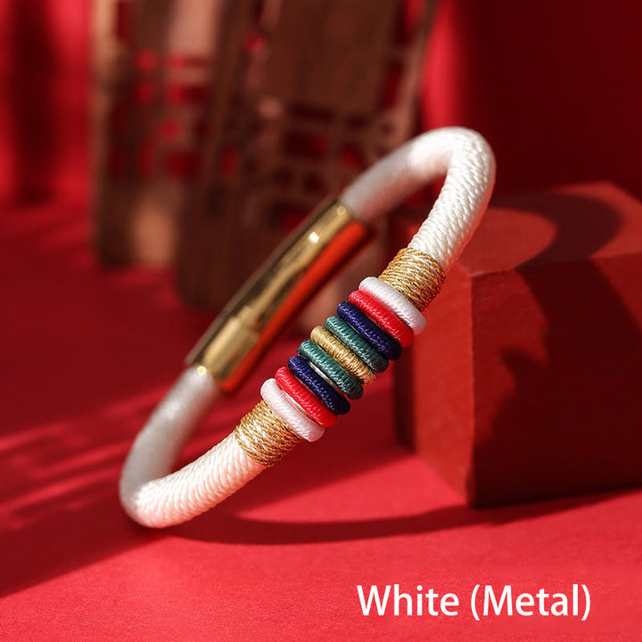 Bracelet tressé tibétain fait main en Buddha Stones avec nœud King Kong coloré et cinq éléments porte-bonheur