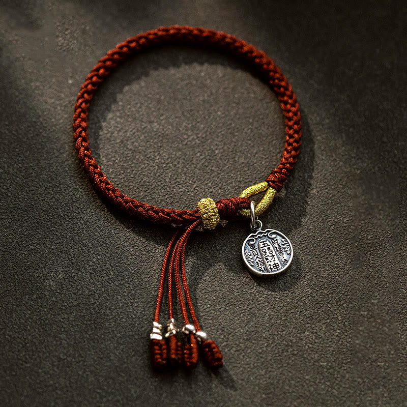 Bracelet tressé en argent sterling 925 fait à la main avec Buddha Stones, protection des cinq directions, dieux de la richesse, de la chance - 17-19 cm - image 0