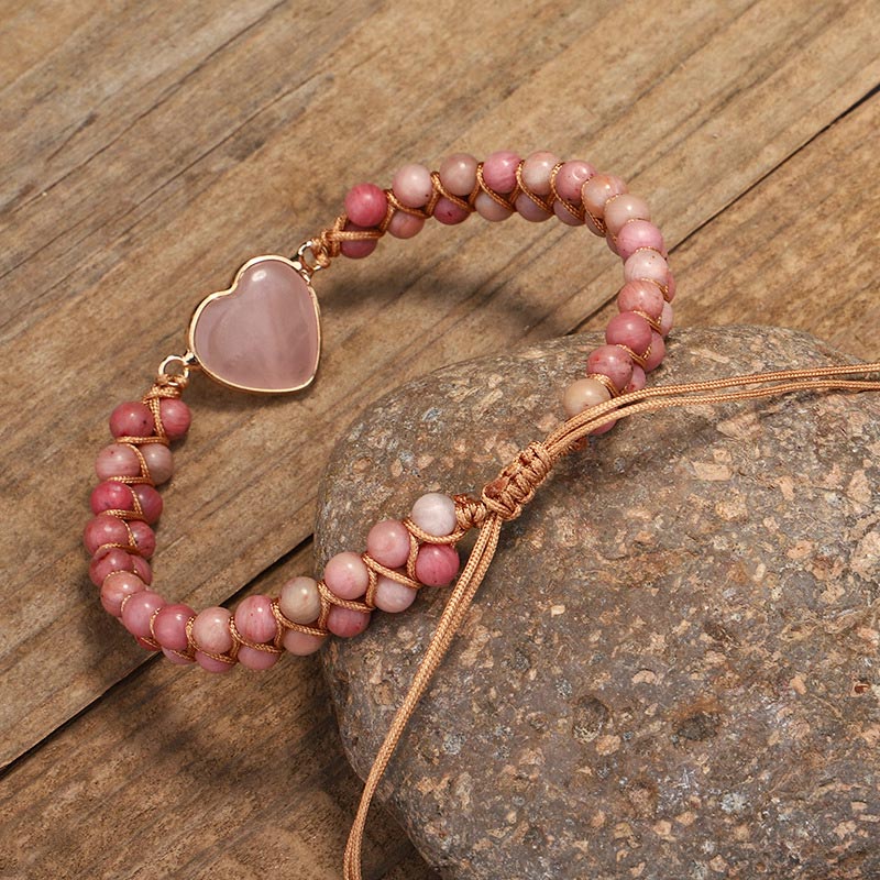 Bracelet de guérison en forme de cœur avec rhodonite naturelle